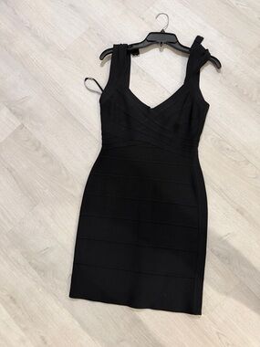Herve Leger Black V-Neck Bandage Mini Dress